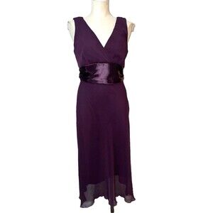 Dressbarn Women’s Plum Purple Chiffon Empire Waist Midi Dress size 10 V-Neck